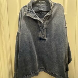 Aerie Men's Washed Blue Zip Up Sweater